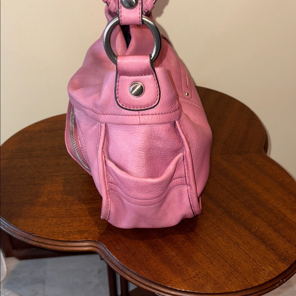 B Makowsky  shoulder bag  satchel smooth leather  faded rose  whip stitch strap - Picture 6 of 17